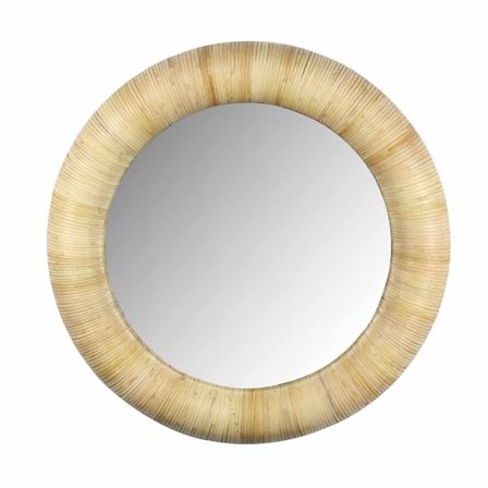 Rattan-spejl med ramme, naturlig finish, 79x79 cm