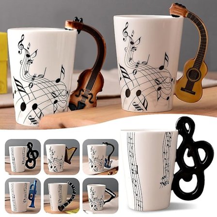 Fantastiska Musikermuggar med Instrument Handtag Chic-Stil Handhållen Kaffe Vattenkopp Present för Musik