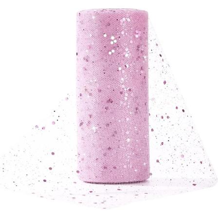 Tulle stof bånd rulle blød glitter mesh bånd spole med pailletter 6 tommer 25 yards til DIY Tutu nederdel bue bryllup dekoration bordløber Pink