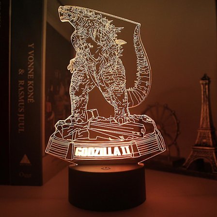 3D-illuusioyövalo, 16 väriä vaihtuu kaukosäätimellä, lasten makuuhuoneen sisustus Godzilla