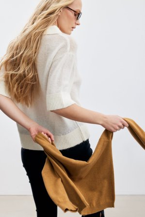 NA-KD Knitted Wool Blend Short Sleeve Top - Strikkede toppe - Råhvid - XS