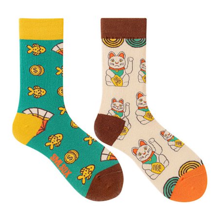 5 par Många stilar av AB-strumpor asymmetriska kreativa trendiga strumpor roliga par mandarinanka färgade mellanhöga strumpor