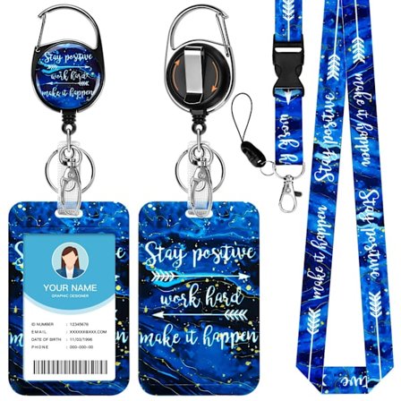 Blå Inspirerende Citat Nøglesnor til ID-badges, Sød Udtrækkelig Badgeholder med 360° Drejelig Karabinhage til Sygeplejerskestuderende Teac
