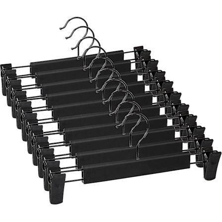 Sæt med 10 bukseophæng, nederdelsholderophæng, med 2 ikke-ip og justerbare clips, til ophængning af bukser, sokker, nederdele - Sort