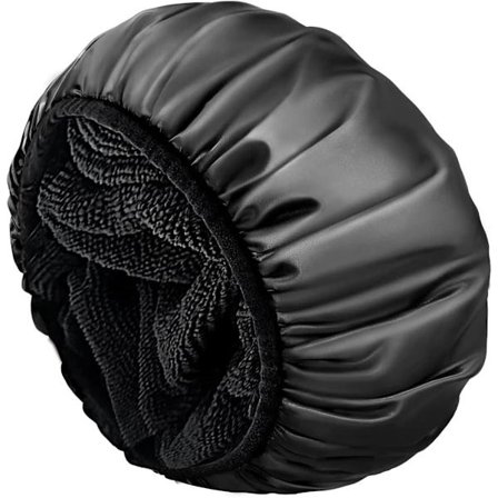 Sort badehætte, ekstra stor badehætte med tre lag og tørt hår