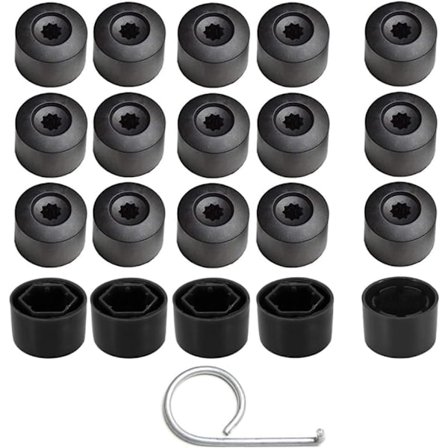 20 kpl Pyöränmutterin suojuksia Pultin suojuksia (4 kpl Varkaudenestolukko Pultin suojuksia + 16 kpl Normaali suojus) poistotyökalulla (musta)