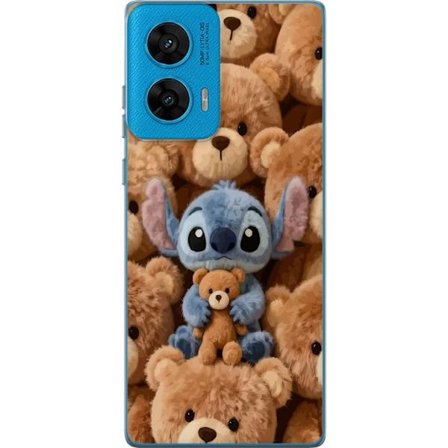 Kompatibel Mobilcover til Motorola G96 Stitch omgivet af brune teddybjørne med en lille teddybjørn i armene i en sød og hyggelig kawaii-design