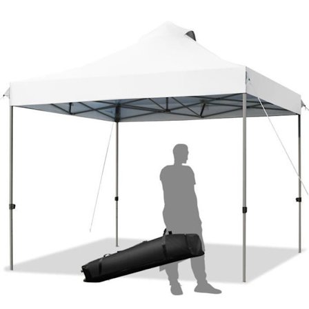 COSTWAY Folding Garden Gazebo 3 x 3M - Bärväska med hjul - 3 höjder - 6 till 8 personer - Vattentätt Oxford-tyg - Vit