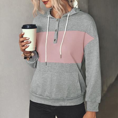 Dam Color Block T-shirt Toppar Med Huva