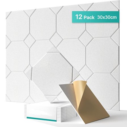 12 Akustikpaneler – Självhäftande ljudabsorberande paneler 30×30×1 cm för vägg, dörr, tak & hemmakontor_TF_TF