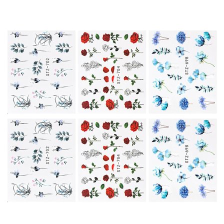 6 st Nail Water Transfer Nail Paste Blommor Och Växter Konst Dekaler Nagel Dekoration Tillbehör