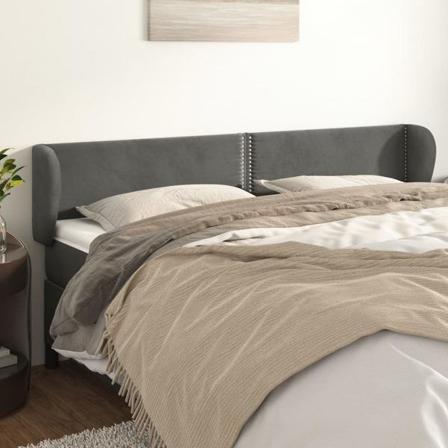Vidaxl Huvudgavel Med Kanter Mörkgrå 163x23x78/88 Cm Sammet Grå