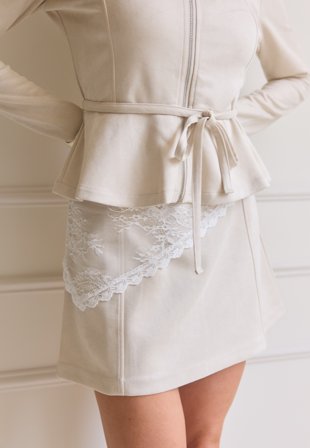 Bubbleroom - Faux Suede Mini Skirt - Light beige - Kläder