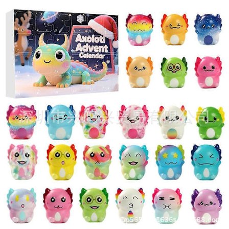 Julekalender 2025, Sakte Stigende Squishy Axolotl Leker Ferie Nedtellingskalender 24 Dager for Barn, Jenter, Gutter 2D Akryl