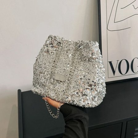 Sequin Chain Crossbody Bags for Women Evening Clutch Bag Large Capacity Ladies Designer Handbags Bucket Bag Travel Shoulder Bags