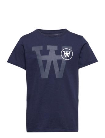 Ola Tonal Logo Kids T-Shirt Gots T-shirts Short-sleeved Marinblå Wood Wood