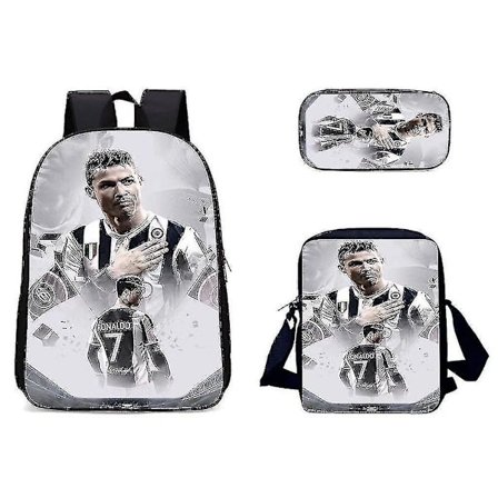 3 st/ set Cristiano Ronaldo Ryggsäck Oxford Satchel Ins Skolväska med Pencil Bag Messenger Bag