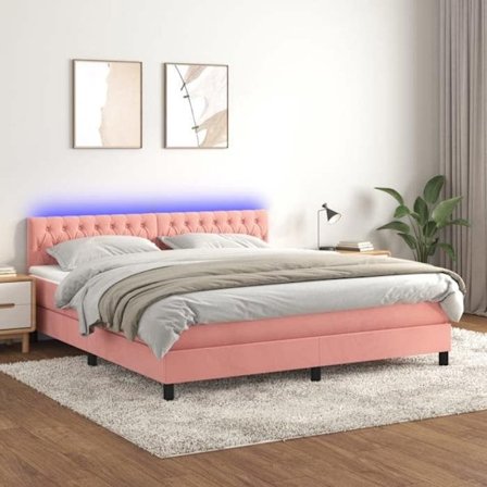 Maison Exclusive - Sengestel med lameller og madras samt LED i pink 180x200 cm