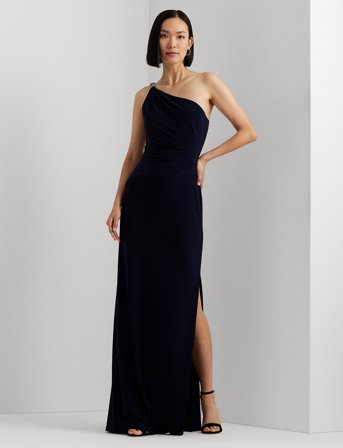 Lauren Ralph Lauren Jersey One-Shoulder Gown - Blue - 42