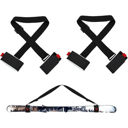 ING Kaksiosainen säädettävä suksi- ja sauvahihnasetti olkahihnoilla, tukeva ja kestävä, musta