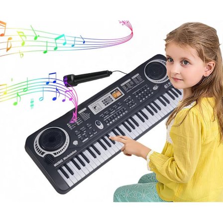 Lelupiano lapsille - Kosketinpiano - Soitin, jossa 61 kosketinta ja mikrofoni