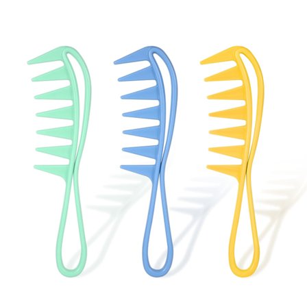 3 stk. bredtandet kam, stor bredtandet krøllekam, hajværktøj til krøllet vådt bølget tykt hår parykker frisørsalon (gul, blå, grøn)