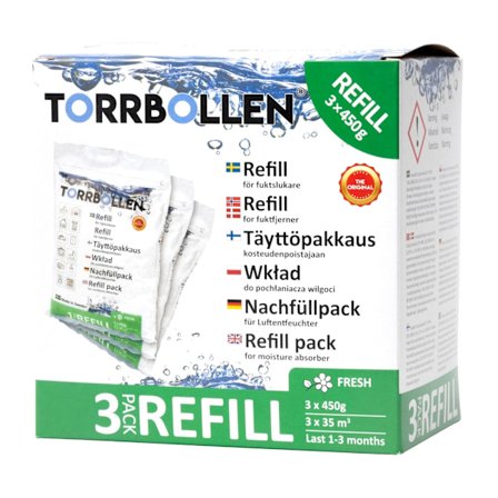Torrbollen Refill 3-pack tuoksulla, 3 × 450 g kuitukangaspusseja