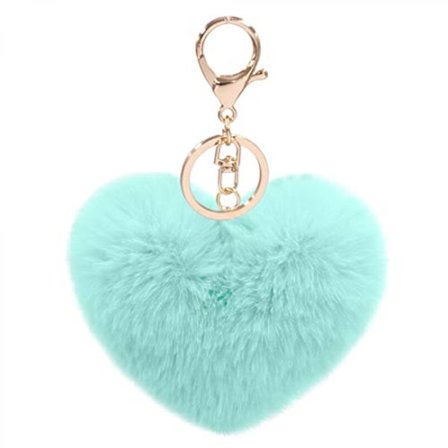 Kvinde Hjerte Puffball Nøglering Faux Pels Pom Pom Nøgleholder Taske Tilbehør Nøglering Rygsæk Charms til Piger--Grøn