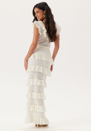 Andrea Norrman X Bubbleroom - Knitted Frill Ankle Skirt - Offwhite - Kläder