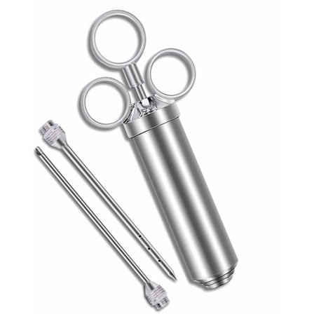 Stekesprøyte Sett med 2 Nåler Rustfritt Stål for Deilig BBQ Marinade for Grilling (Sølv)