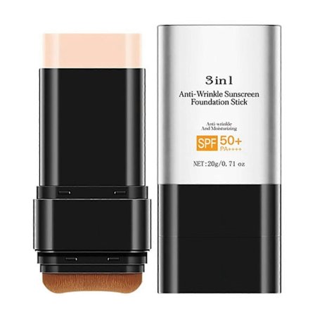 3-i-1 Anti-rynk Foundation Stick med Borste - SPF50 Återfuktande Lättviktsfoundation, Koreansk Foundation Stick