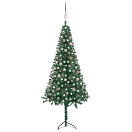 Plastgran För Hörn Med Led Och Julgranskulor Grön 210 Cm Pvc