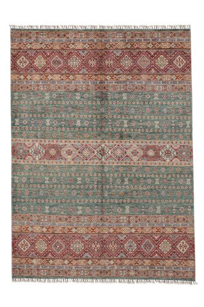 Käsinsolmittu Shabargan Matot 177X245 Villamatto Ruskea/Vihreä Matto