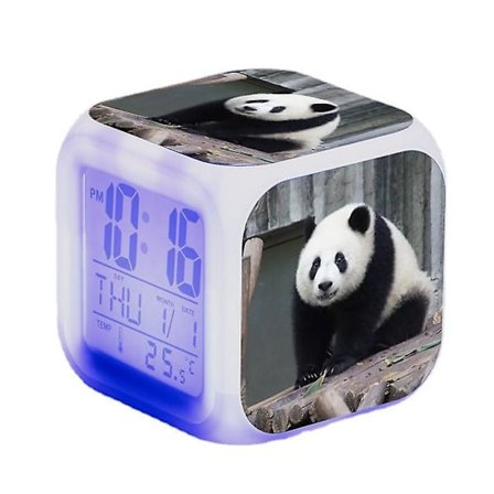 Dww-vækkeur Panda Billedlys Vækkeur USB Børn LED Ur Tegneserie Nattelys Flash 7 Farve Skiftende Digitalt Ur Bordur