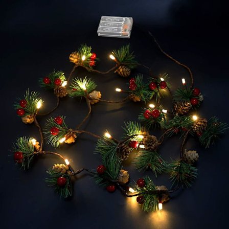 Juletræslys med dekorationer, 20 LED juleguirlande