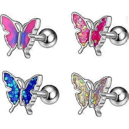 4 st 16g Små Fjärils Piercing Kirurgiskt Stål Örhängen Rostfritt Stål