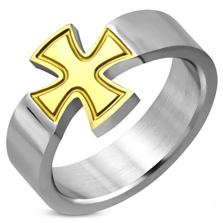 Ring 2 toner Silver med Guld Kors stål 316L - Stl 17,32
