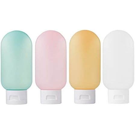 4-pack läckagesäkra påfyllningsbara reseflaskor (60 ml) med etiketter och genomskinlig bärväska för flytande schampo