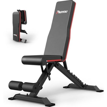 PASYOU PA400 Fällbar bänk för styrketräning 9 x 4 x 3 justerbara positioner Bänk för multipositioner hemma, max belastning 318 kg