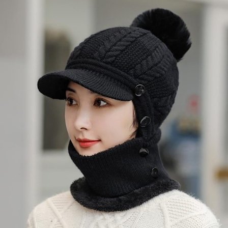 Vinter Dame Pullover Ørevarmere Hue, Halstørklæde Maske Kombineret Varm Tyk Skihjelm, Hoved- og Nakkevarme, Øre- og Ansigtsvarmer