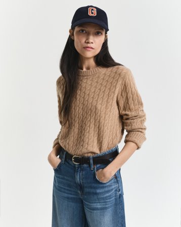 GANT Damen Zopfstrick Rundhalspullover aus Kaschmir (XS)