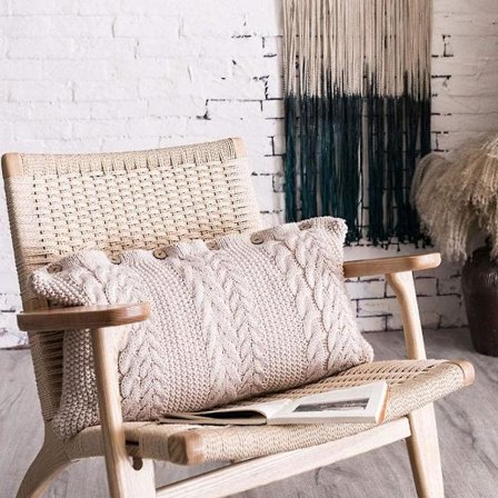 Dekorativ strikket putetrekk med puteinlegg Rektangulær varme knapper Puter til sofa, seng, hjemmedekor, beige hvit