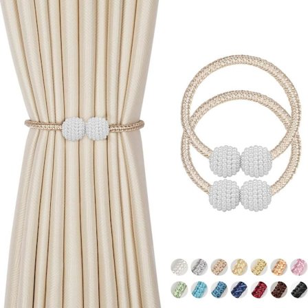 2 stk. magnetiske gardinbånd - Lange perlebold gardinmagnetiske bånd, europæisk gardinklemme snorholder