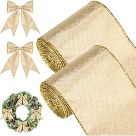 2 ruller fløyelsjulebånd, 10 m x 10 cm bredt, trådbundet vanntett innpakningsfløyelsbånd med gullkant for julegaveinnpakning, jul