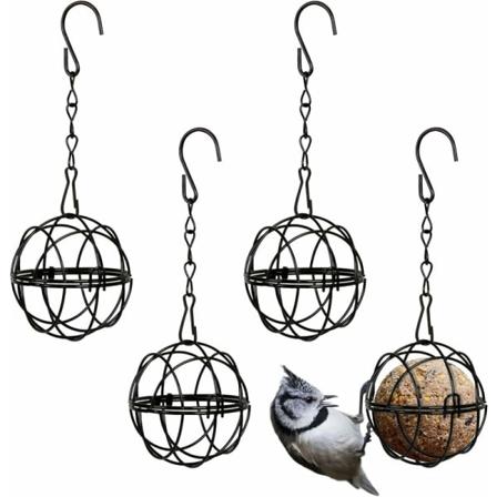 4 st hängande fågelmatare i metall för fågelmatbollar, inomhus och utomhus, svart, 7 cm diameter, matdispenser
