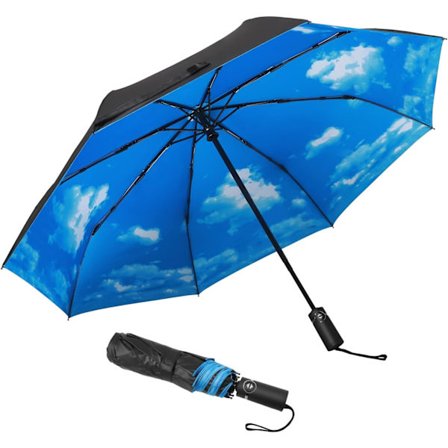 Taitettava sateenvarjo, rikkoutumaton, kompakti sateenvarjo, tuulenpitävä, kevyt, Teflon-pinnoite, vahvistettu katos, ergonominen kahva, automaattinen