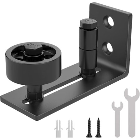 Skyvedørskinne for låvedør, 8-i-1 svart karbonstålstopper, flat bunnkonstruksjon, gulv- og dørpaneler, justerbare ruller, vegg [BR]