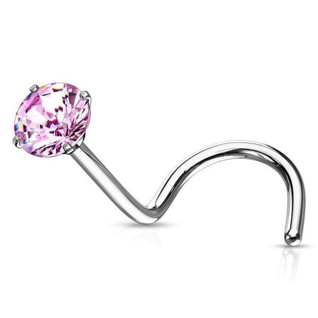 Skruvbar näspiercing i IP pläterad 316L stål med 2;5 mm Rosa CZ