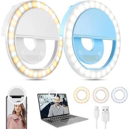 Selfie Ring Light (2 Packs), 3 Light Modes Rechargeable Clip-on Phone Ring Light With 36 Led For Iphone/laptop/computer, Mini Selfie Light F