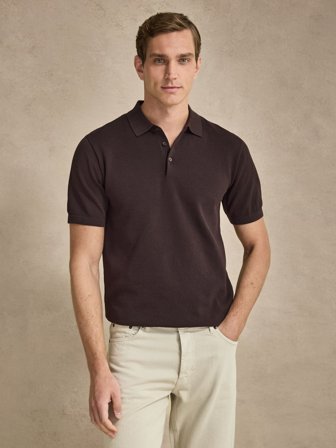 John Henric Men's Dunkelbraunes Strick-Poloshirt Size XL
